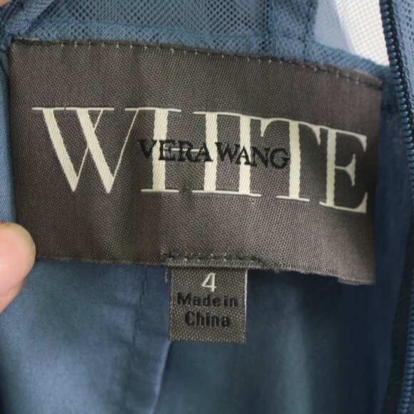 Vera Wang‎ White V-Neck Mesh Back Bridesmaid Dress in Steel Blue Size 4 - Picture 11 of 13